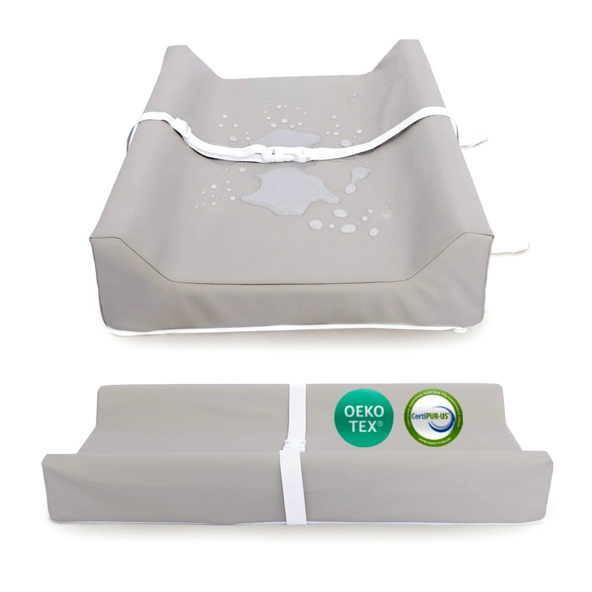 Sleepah Vegan Leather Baby Changing Pad – Contoured Waterproof & Wipeable Foam Changing Pad for Dresser or Table with Removable, Machine-Washable Cover