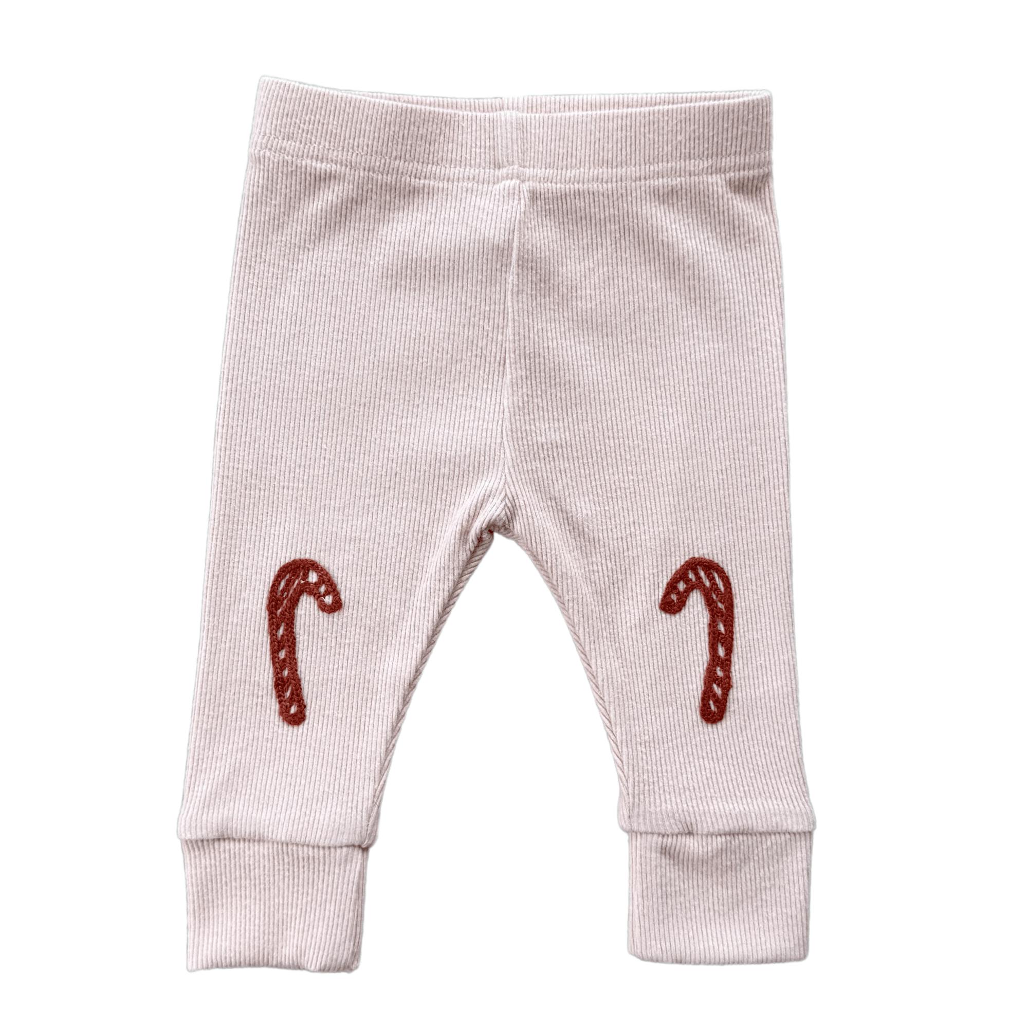 Girls Patch Ribbed Leggings in Candy Cane