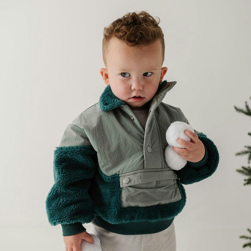 Boys Sherpa Pullover in Sea Pine