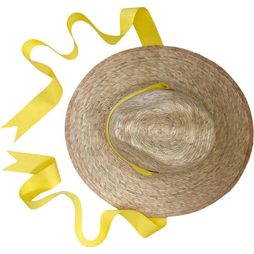 Zinnia Sun Hat for Little Girls (Age 4-10) - Long Yellow Grosgrain Ribbon