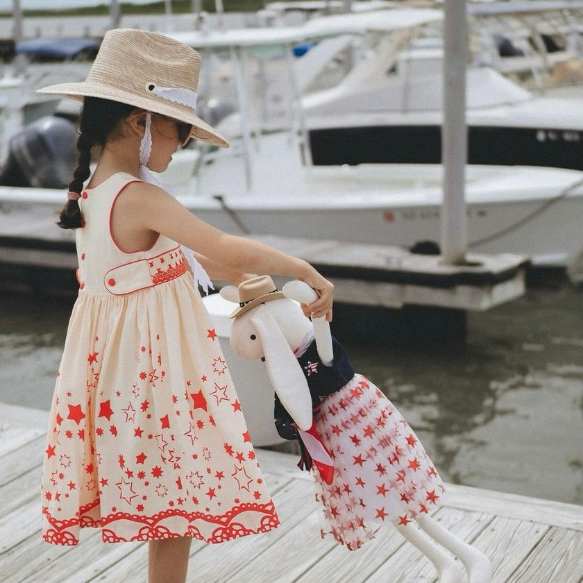 Mommy & Me Sun Hat Set - Hollyhock & Petunia - Long Olive Green Grosgrain Ribbon