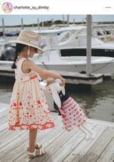 Mommy & Me Sun Hat Set - Hollyhock & Petunia - Long Olive Green Grosgrain Ribbon