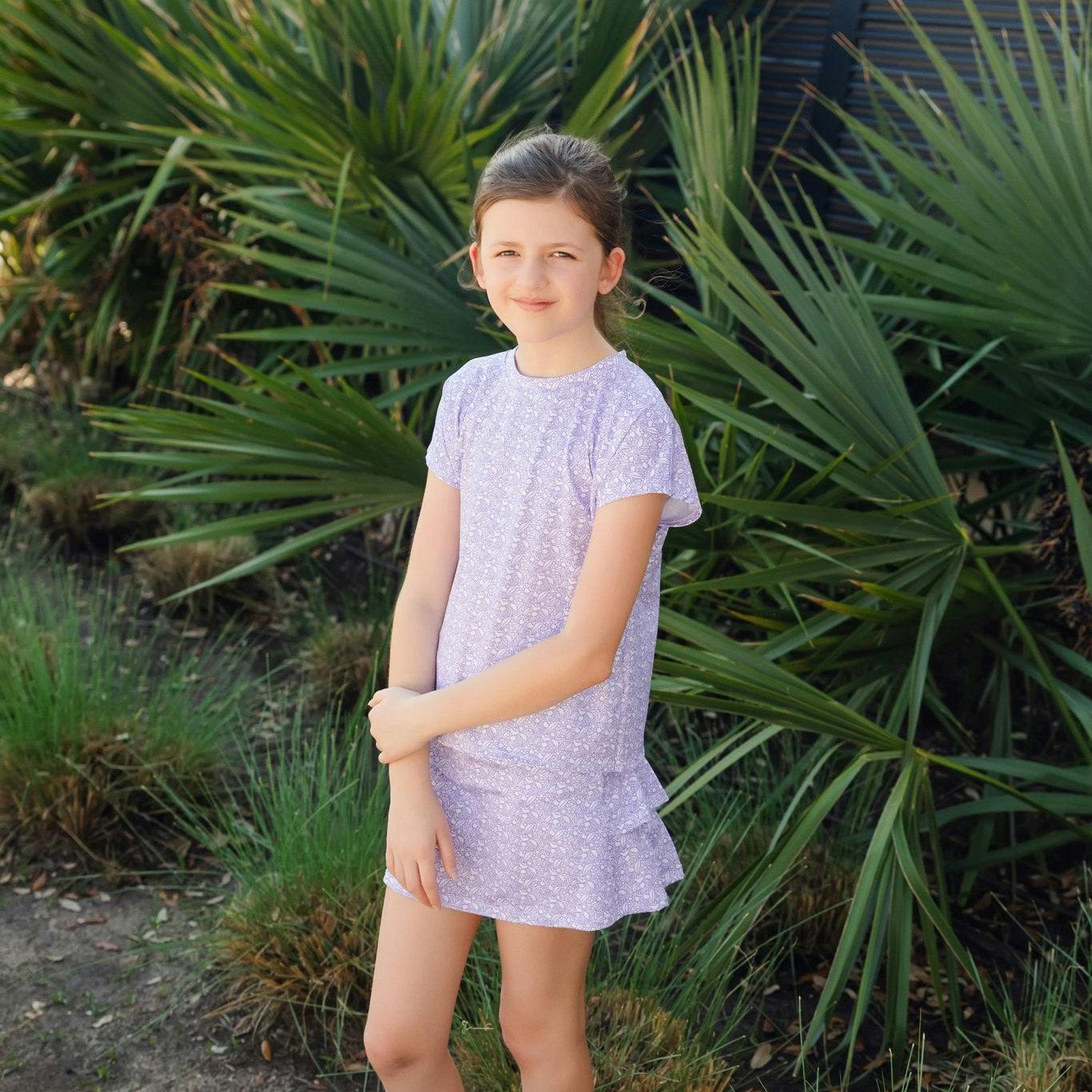 Sloane Girls' Short Sleeve Performance Top by LH Sport - Petal Pop Purple