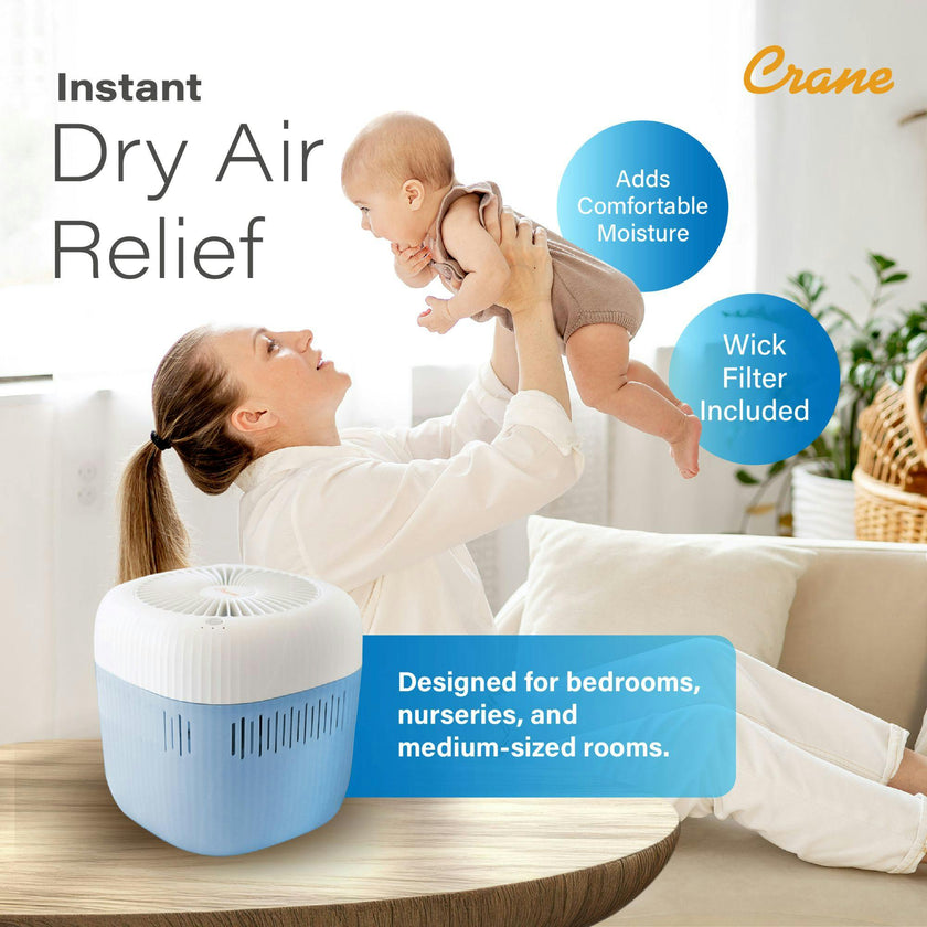Evaporative  Humidifier, Cool Mist 0.5 Gal Top Fill, UV Light, Wick Filter