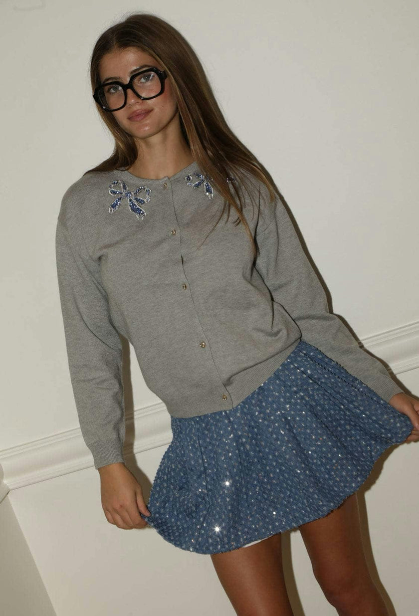 Denim Sparkle Pleated Skirt