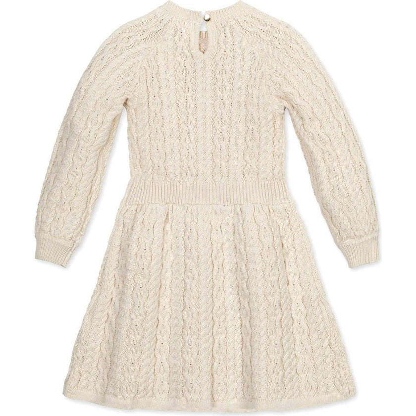 Girl's Organic Rosette Detail Cable Knit Sweater Dress, White
