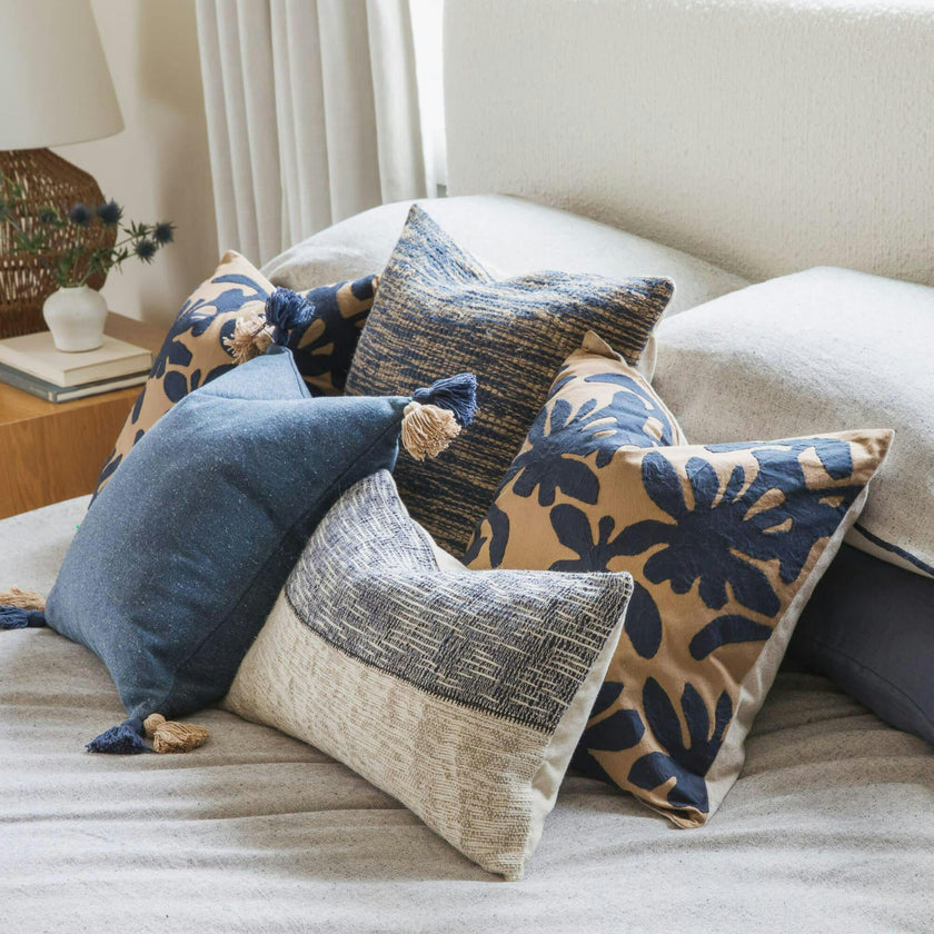Coastline Blue & Beige Nautical Texture Throw Pillow