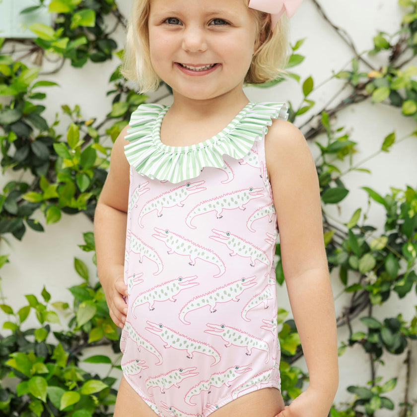 Ruffled One Piece Swimsuit - Pink Alligator Alley