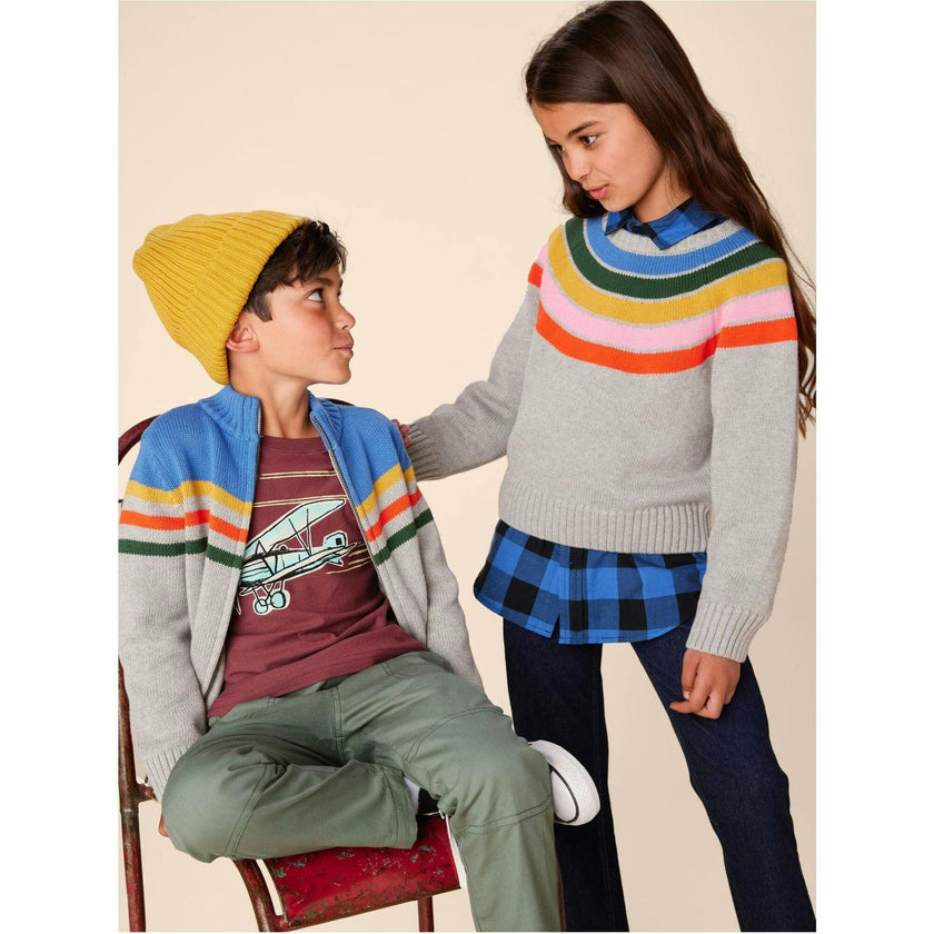 Rainbow Graphic Print Crew Neck Long Sleeve Sweater, Grey