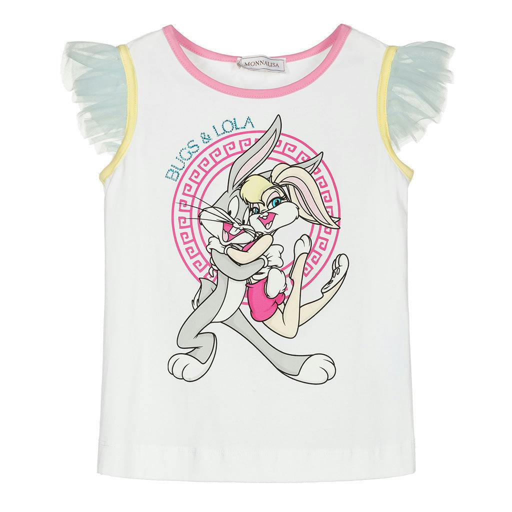 White Lola Print Ruffle T-Shirt