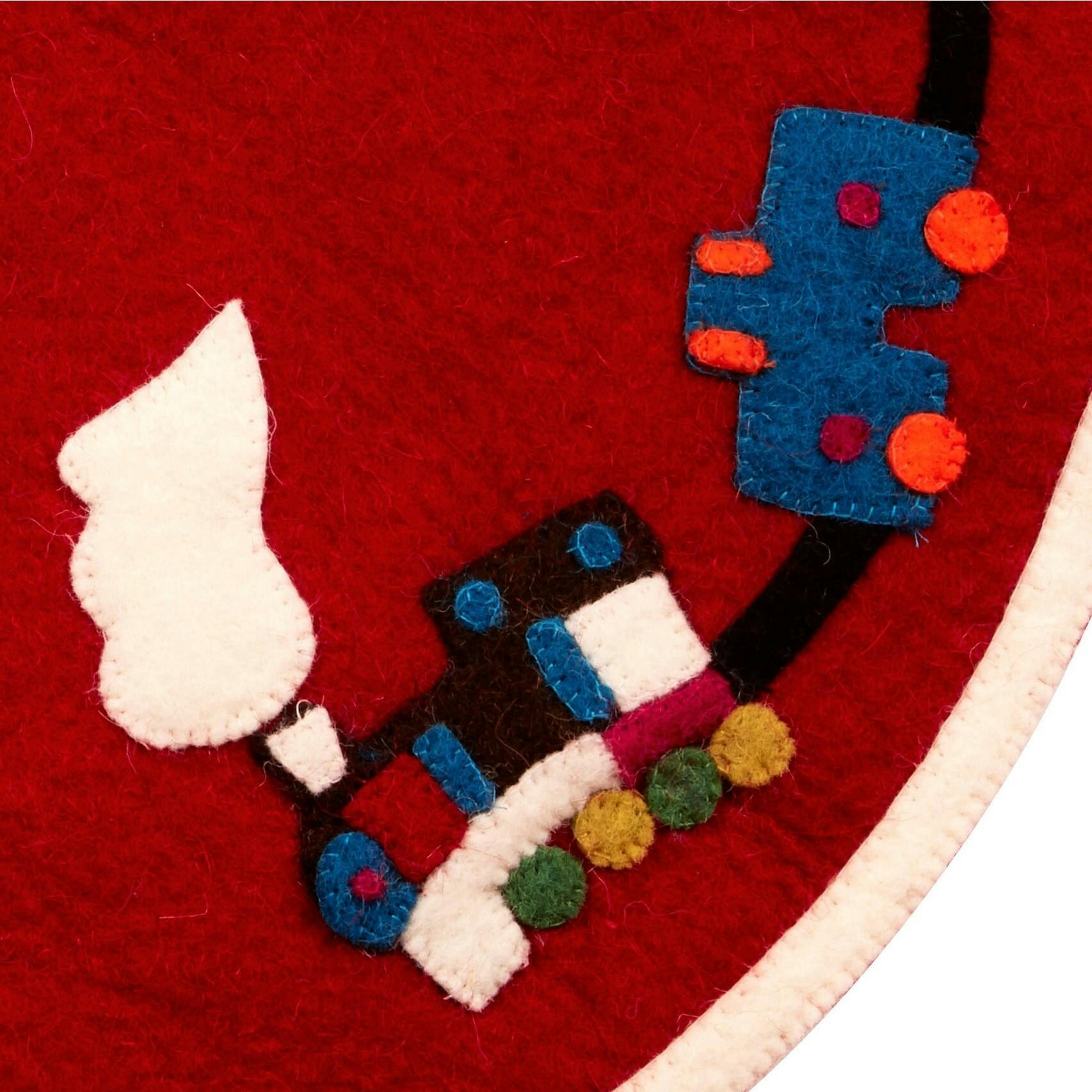 Handmade Toy Train Red Christmas Tree Skirt Felt 26