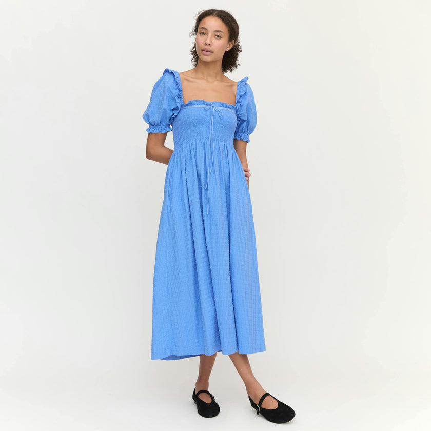 The Scarlett Nap Dress - Hydrangea Blue Textured Clip Dot