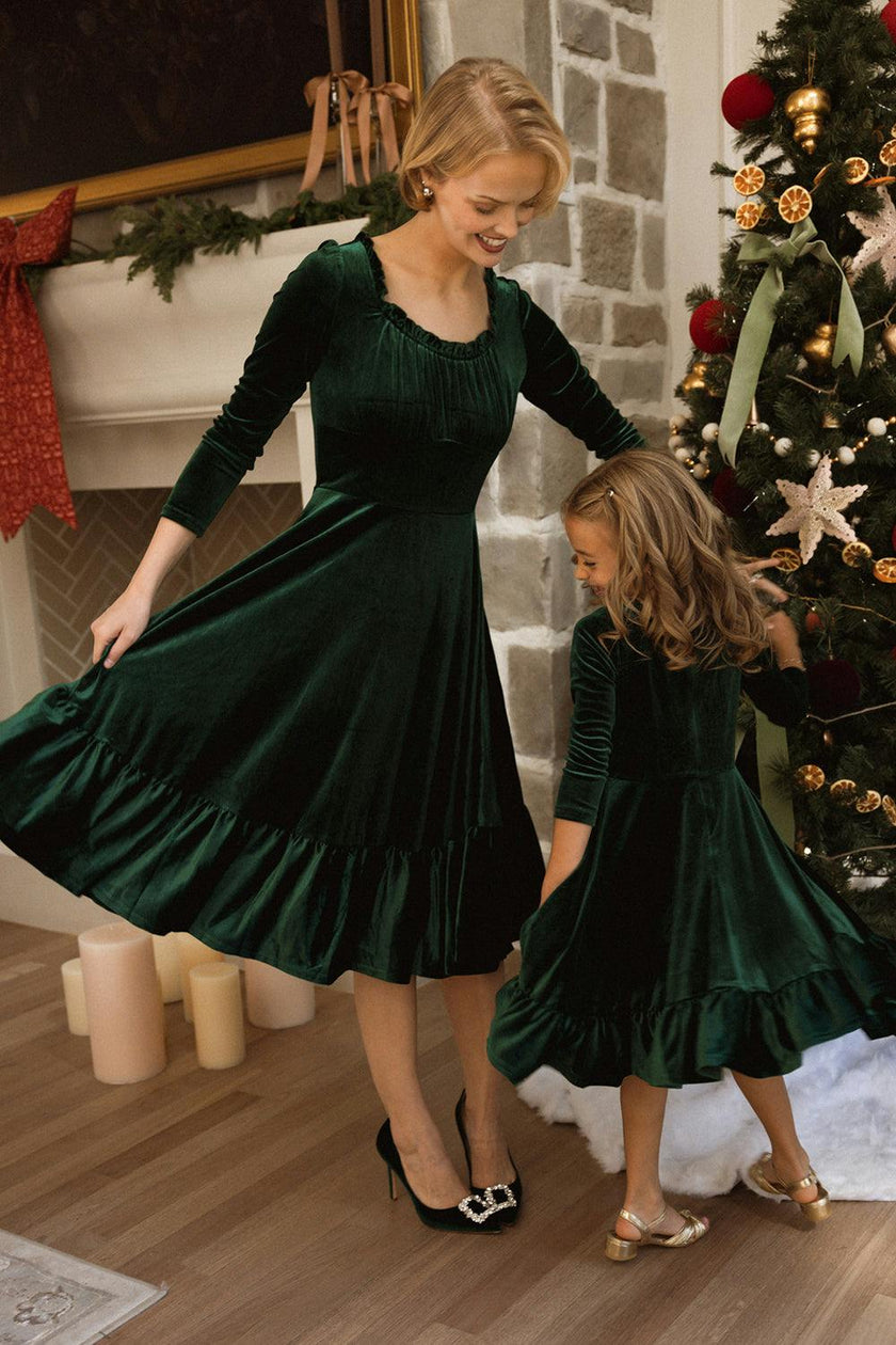 Cypress Dress in Green Velvet
