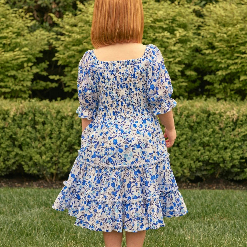 Mini Madeline Dress in Ditsy Cobalt Floral