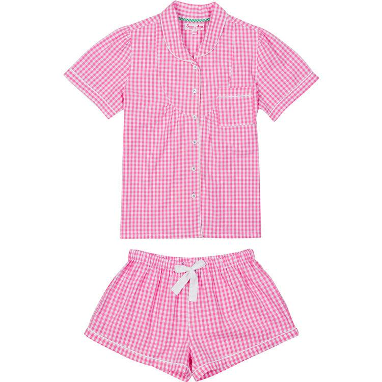 Women's Hepburn Gingham Pink Short PJ Set - Organic Cotton Poplin