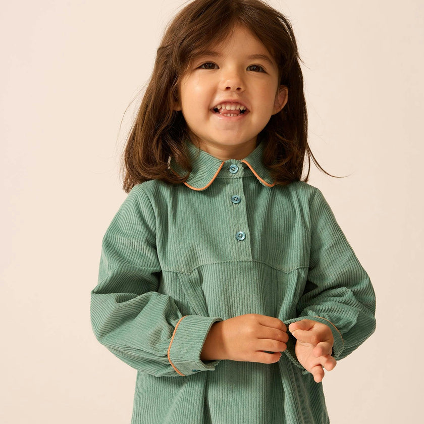 Shirtdress in Teal Tambourine Corduroy