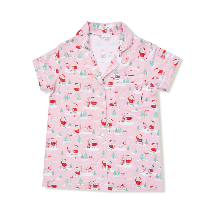 Golfing Mrs. Claus and Elves - Adult Short Sleeve Coat Style with Pants