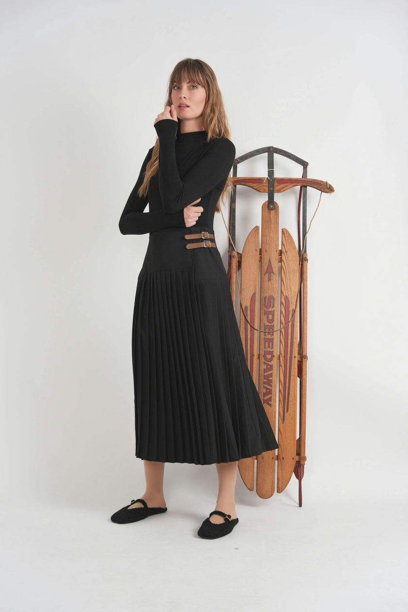 Crepe Pleated Midi Wrap Skirt