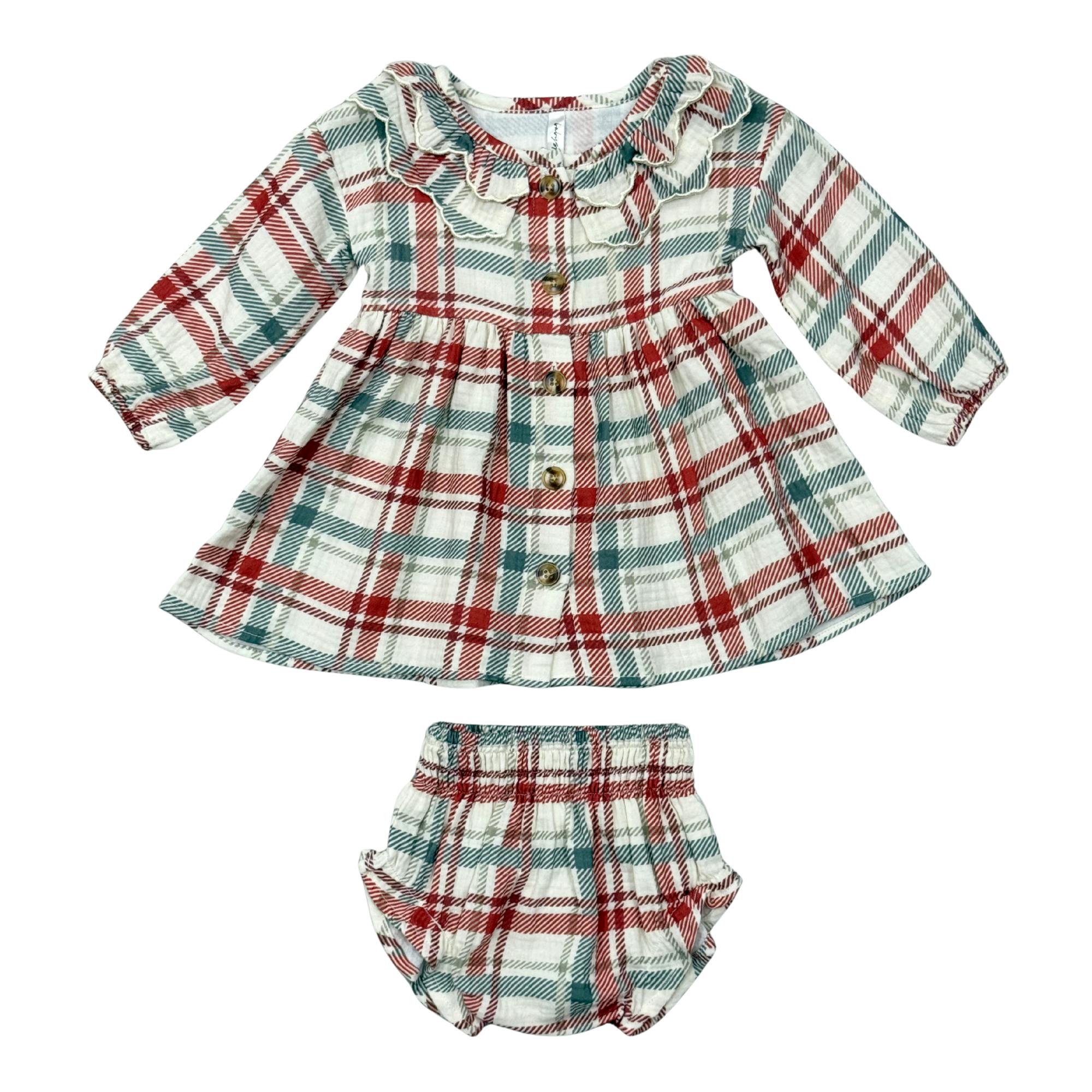 Girls Ruffled Collar Dress in Tartan Plaid