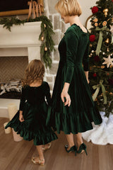 Mini Cypress Dress in Green Velvet