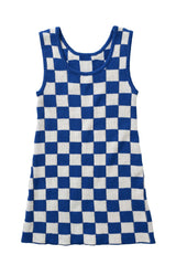 Checkered Knit Mini Dress / Navy