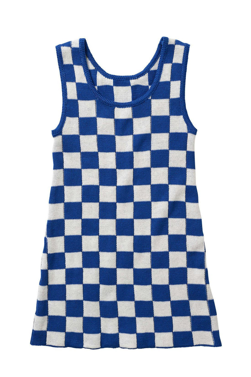 Checkered Knit Mini Dress / Navy