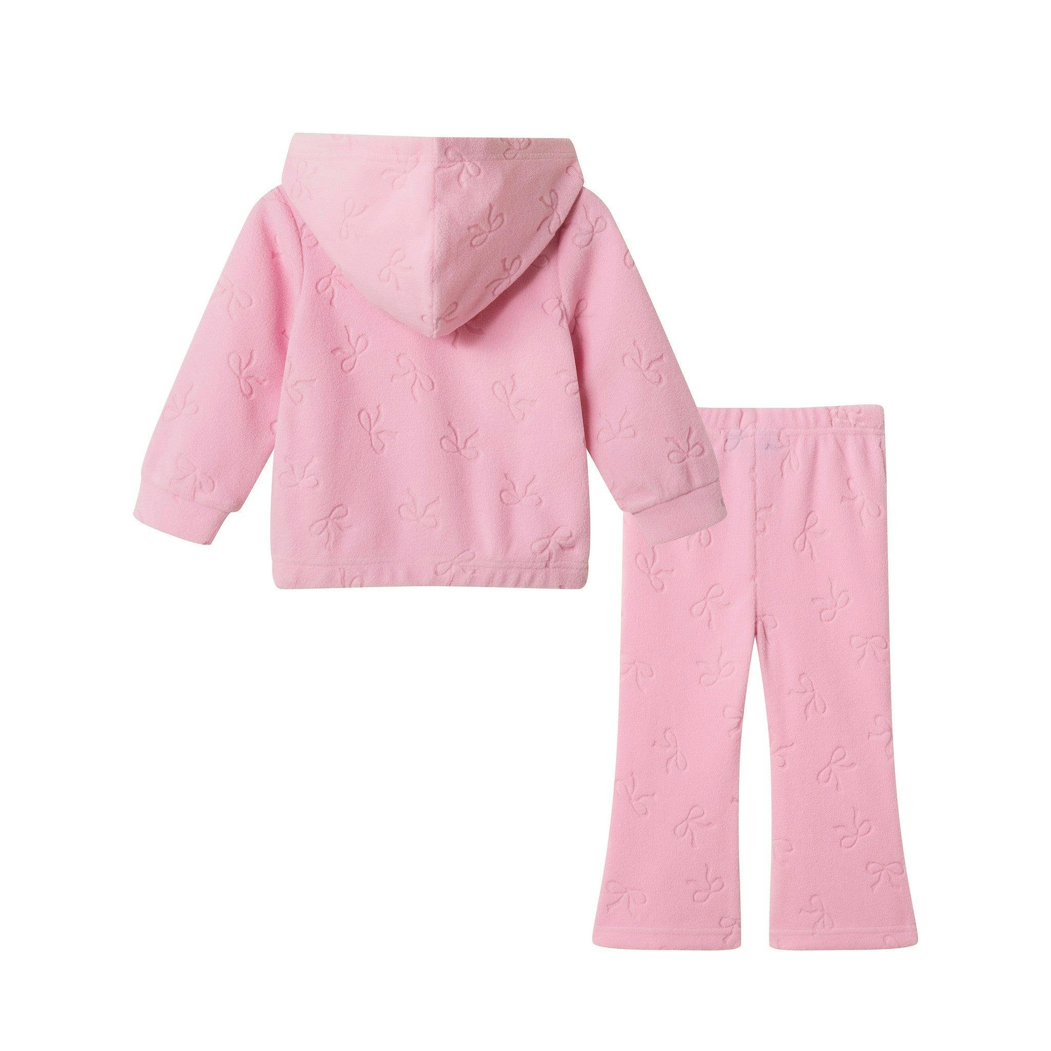 Plush Hoodie & Pant Set | Pink Bow Burnout