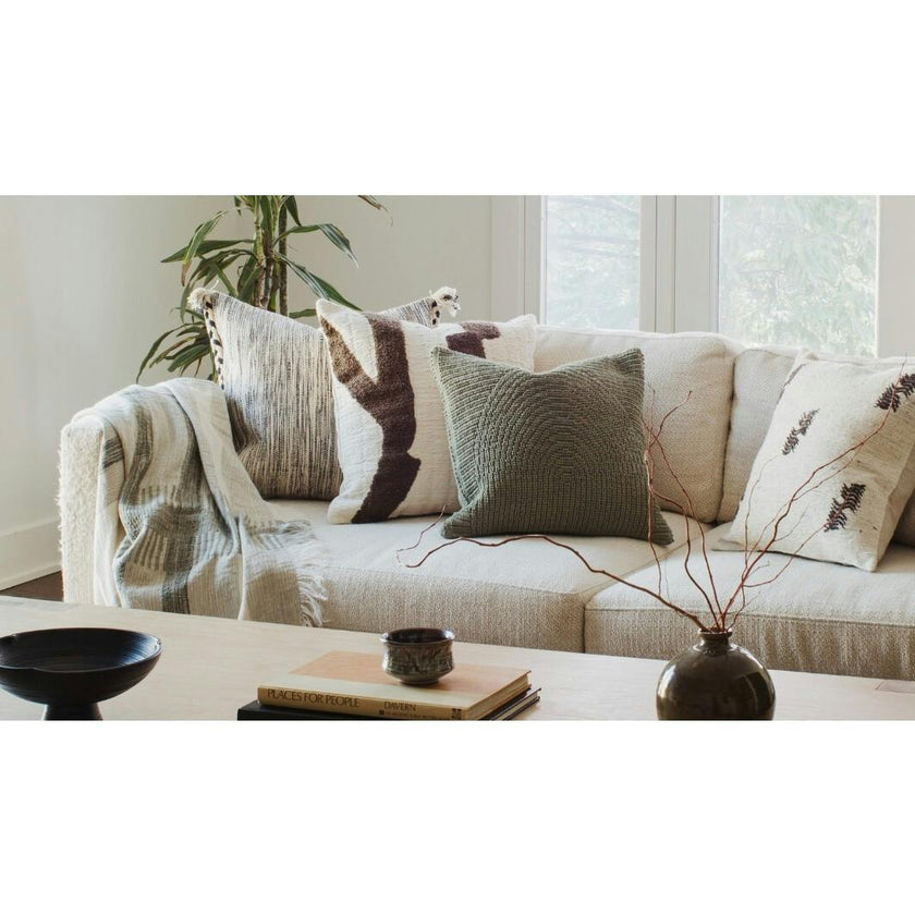 Abstract Leaf Green & Beige Accent Pillow