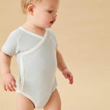 Short Sleeve Kimono Bodysuit - Blue Stripe