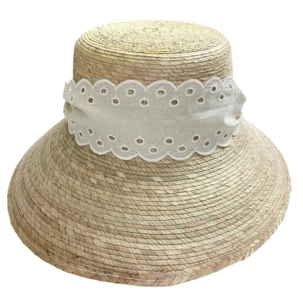 Clematis Bucket Hat (PreOrder Shipping June 15th) - Antique Eyelet Scallop Lace Short Ribbon
