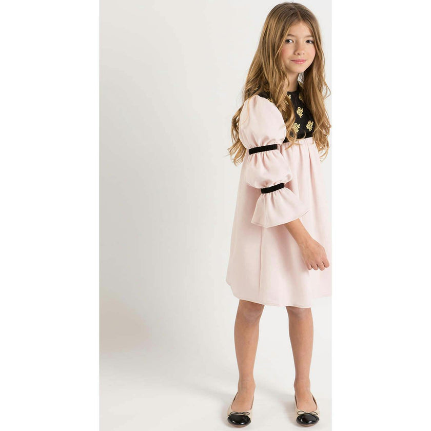 Bella dress (burgundy with golden embroidery blooms)
