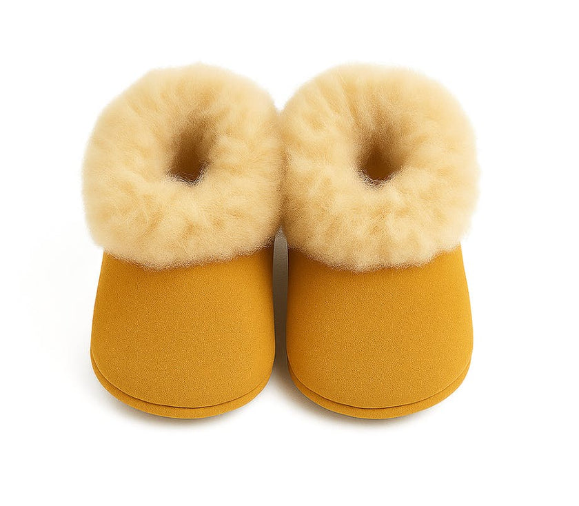 Alpaca Fur Baby and Kids Booties Slippers in Golden Honey
