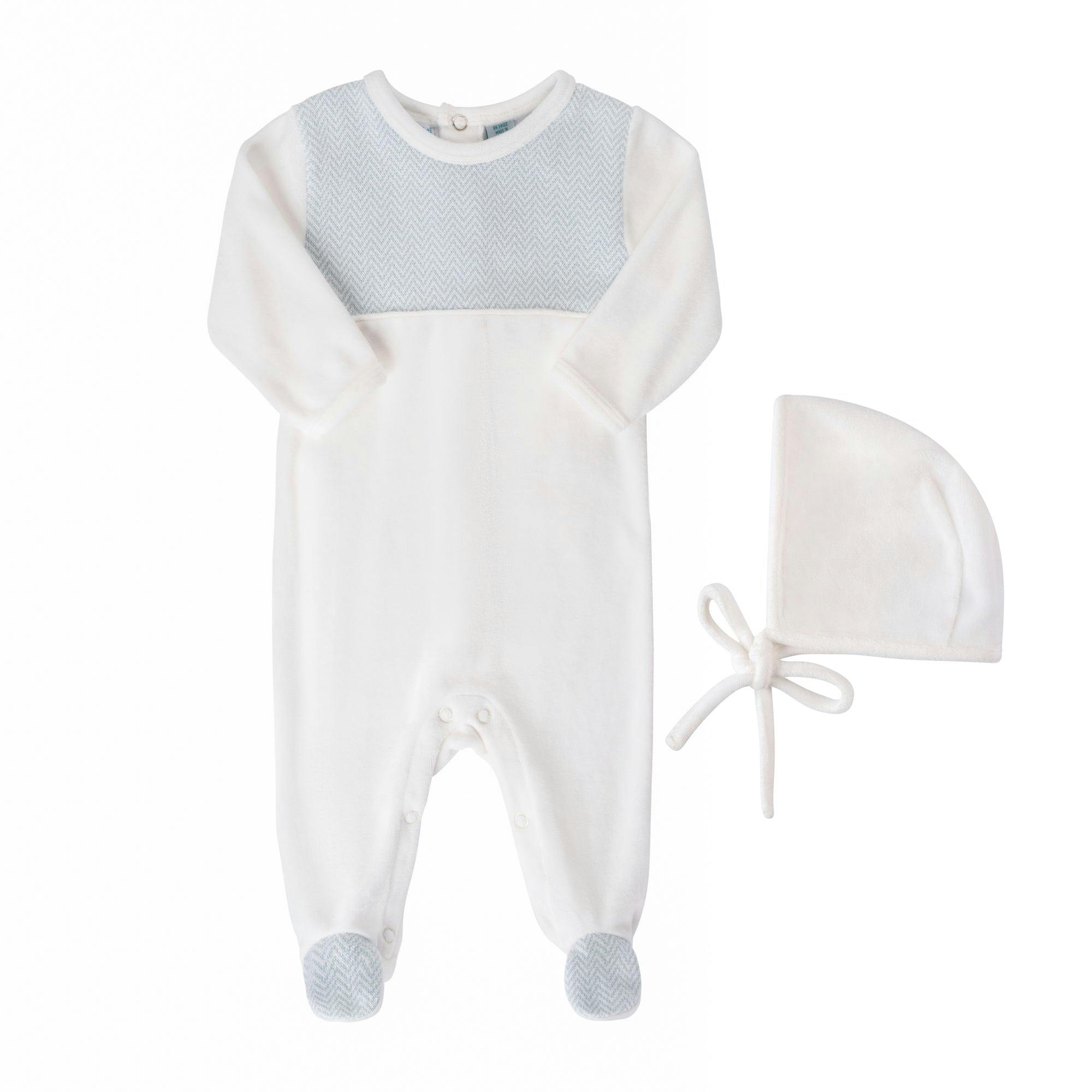 Baby Chevron Velour Romper with Hat