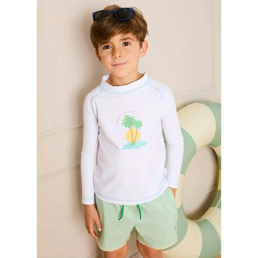 Striped Annie Apple Trim Detail Swim Shorts in Green (12mths- 10yrs)