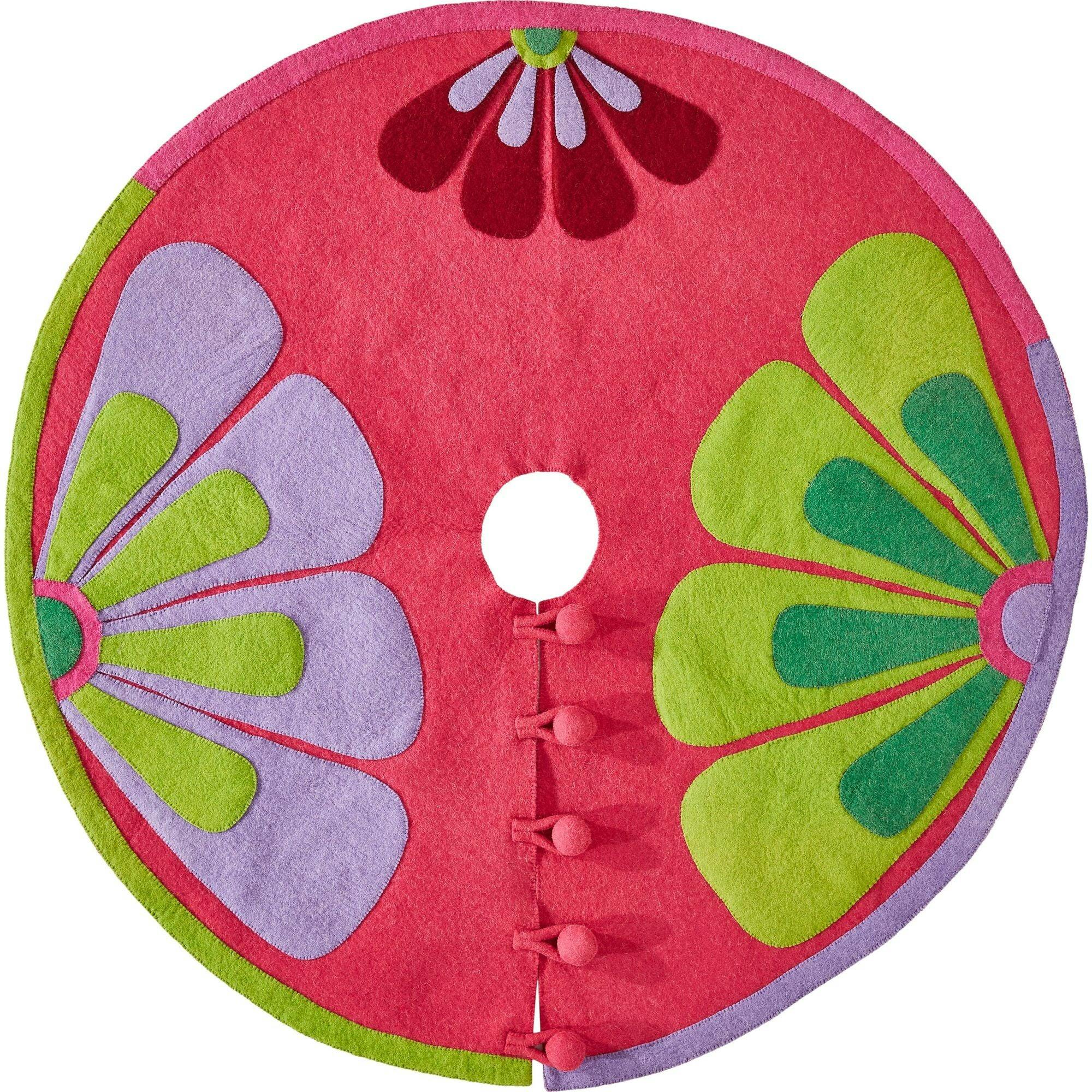 Handmade Retro Flowers Pink Christmas Tree Skirt Felt 60
