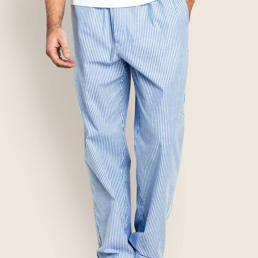 Men's Twill Pajama Pants in French Blue Heritage Stripe