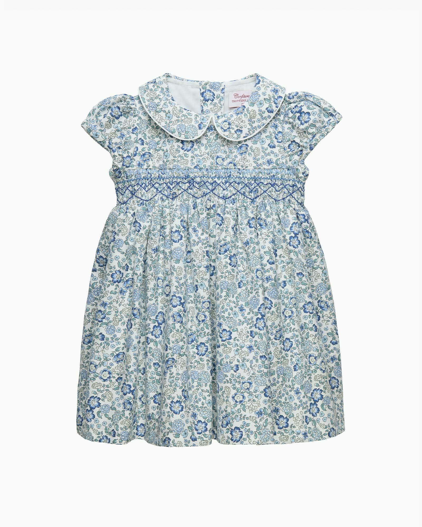 Baby Arabella Floral Smocked Dress in Blue