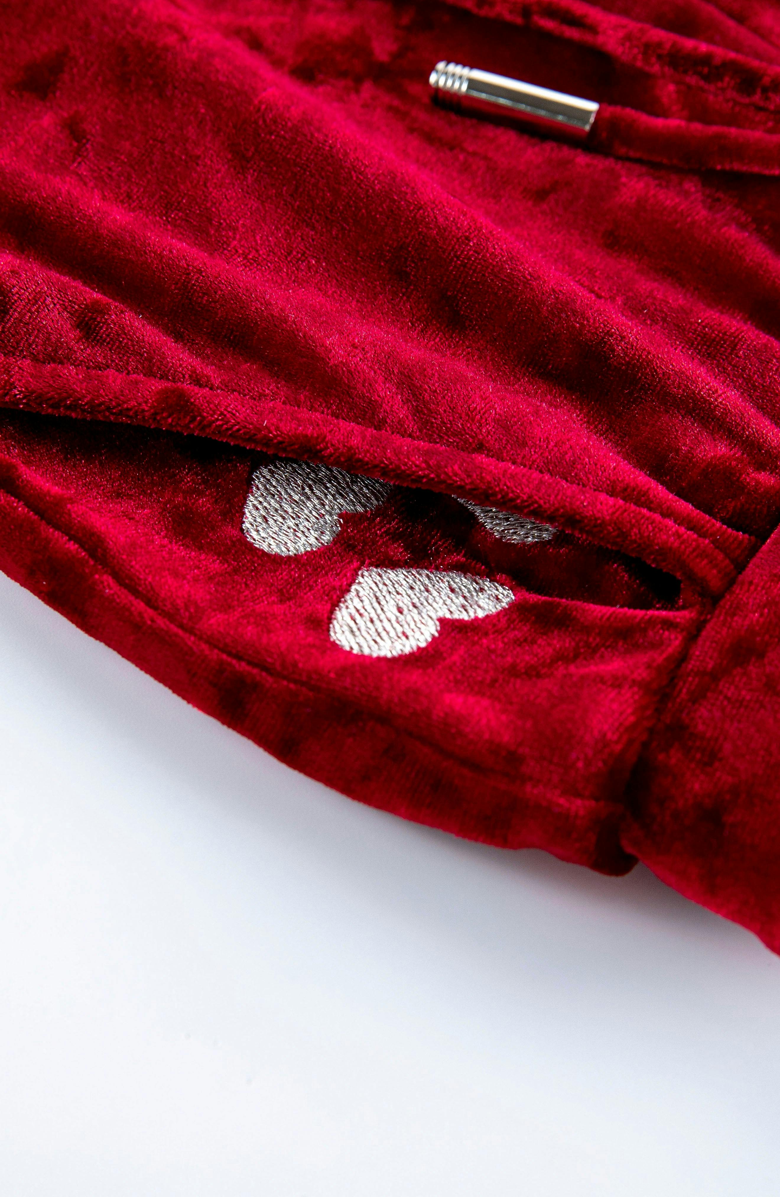Velvet Yoga Pant with Embroidered Hearts, Red