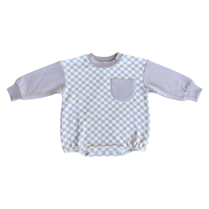 Girls Colorblock Romper in Lavender Cloud Checkered