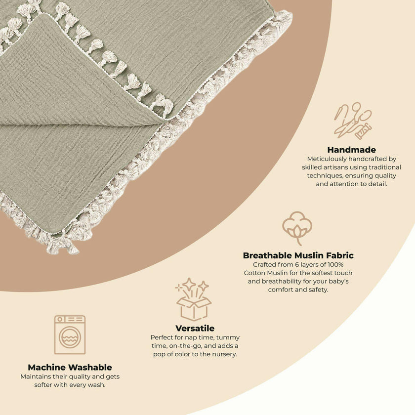 6-Layer Muslin Cotton Baby Blanket (Green Fern)