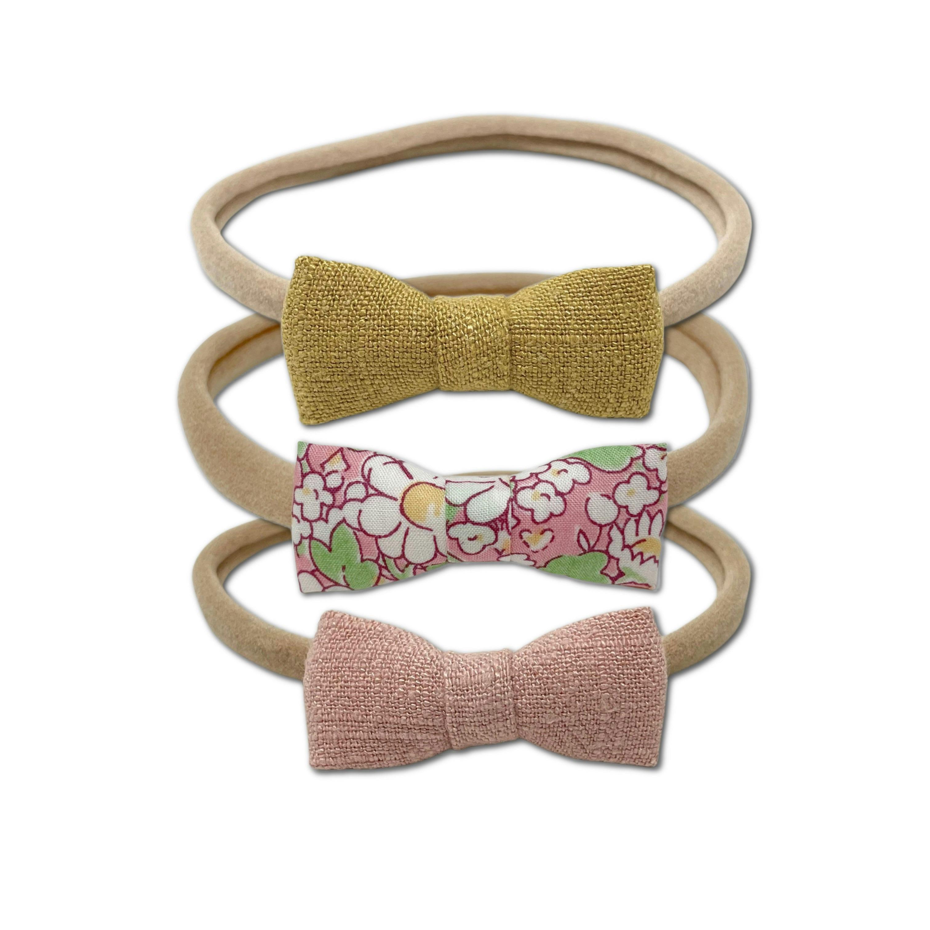 Itty Bitty Bow Baby Headbands, Liberty of London Blush/Olive/Burgundy Florals Bundle Set (Copy)
