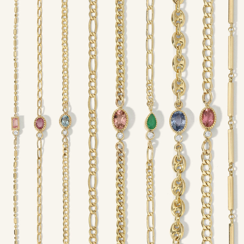 Mini Olympia Oval Station Bracelet in Pink Sapphire on Lorelai Chain