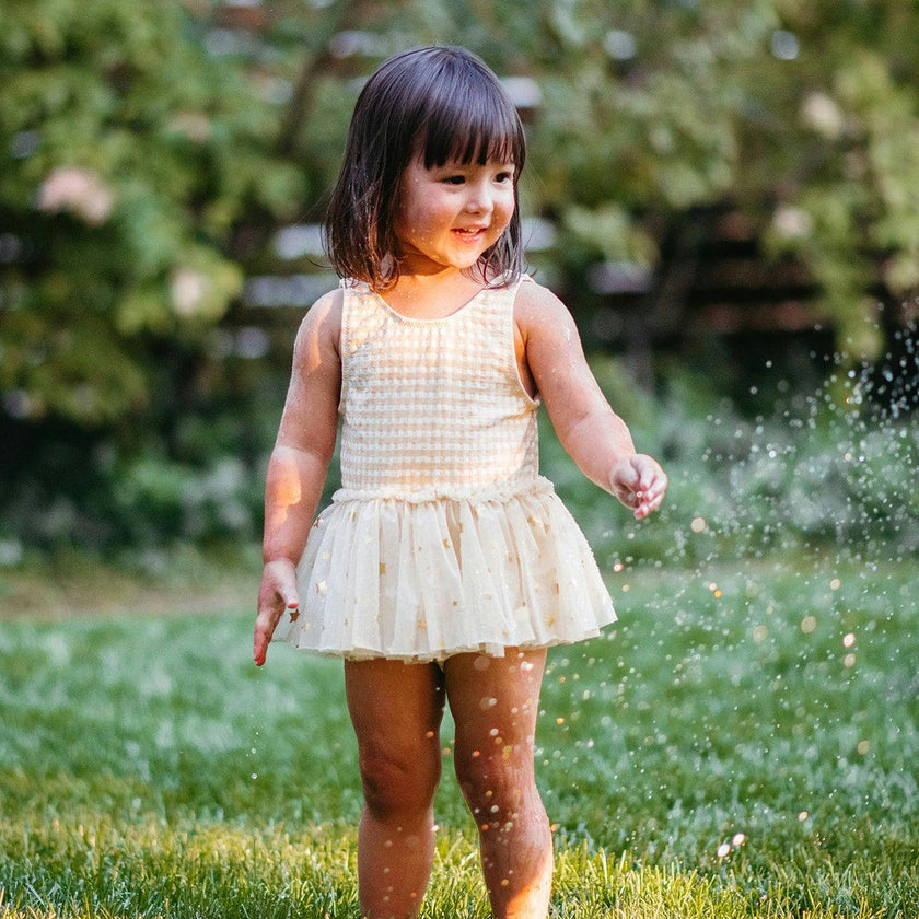 Yellow Gingham Ballet Skirt Swimsuit