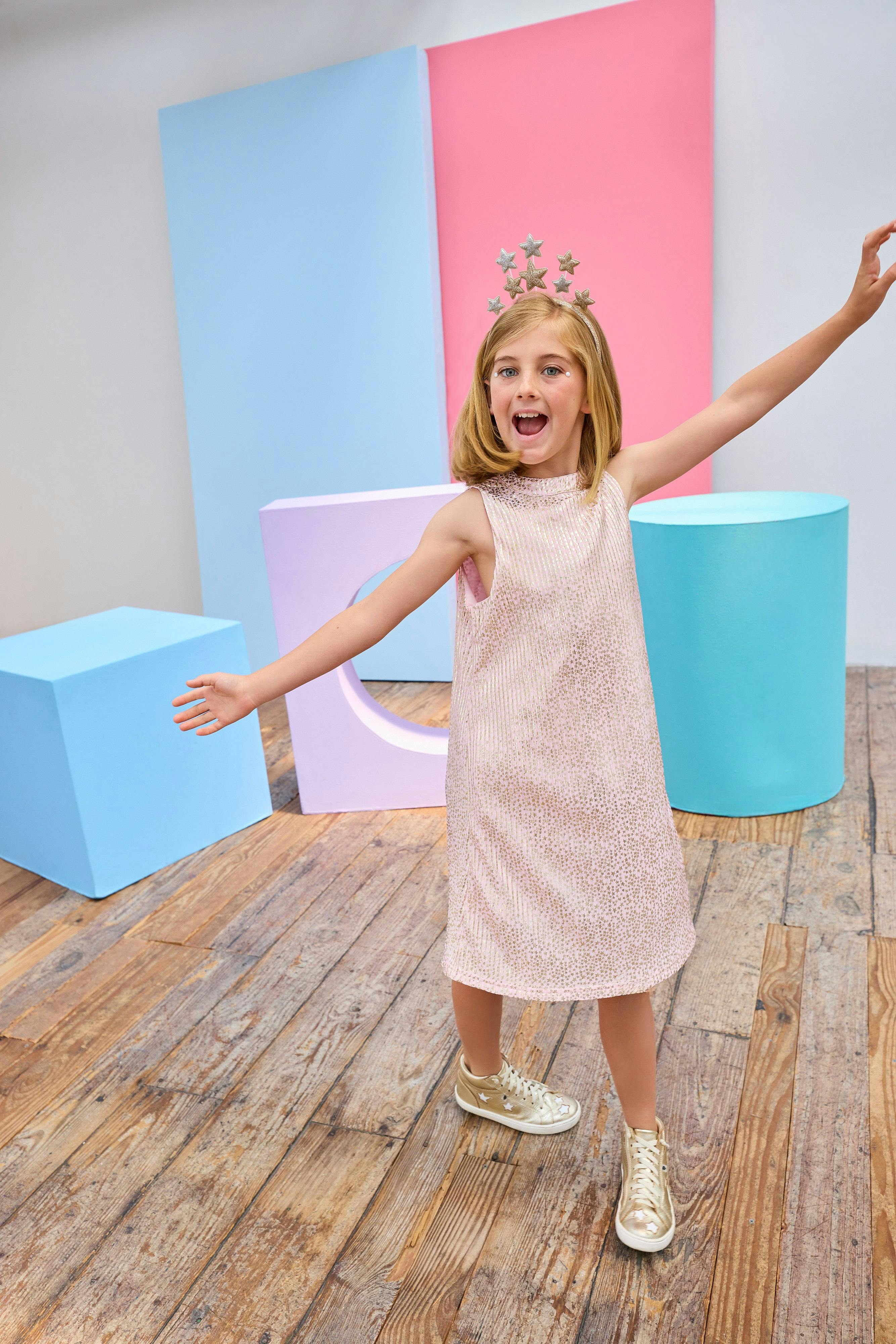 Swing Dress - Pink Crinkle Stars