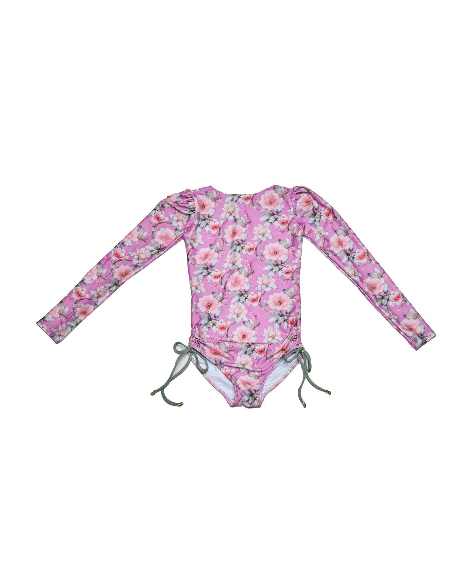 Long Sleeve One Piece Swimsuit with Side Ties – Morning Bloom