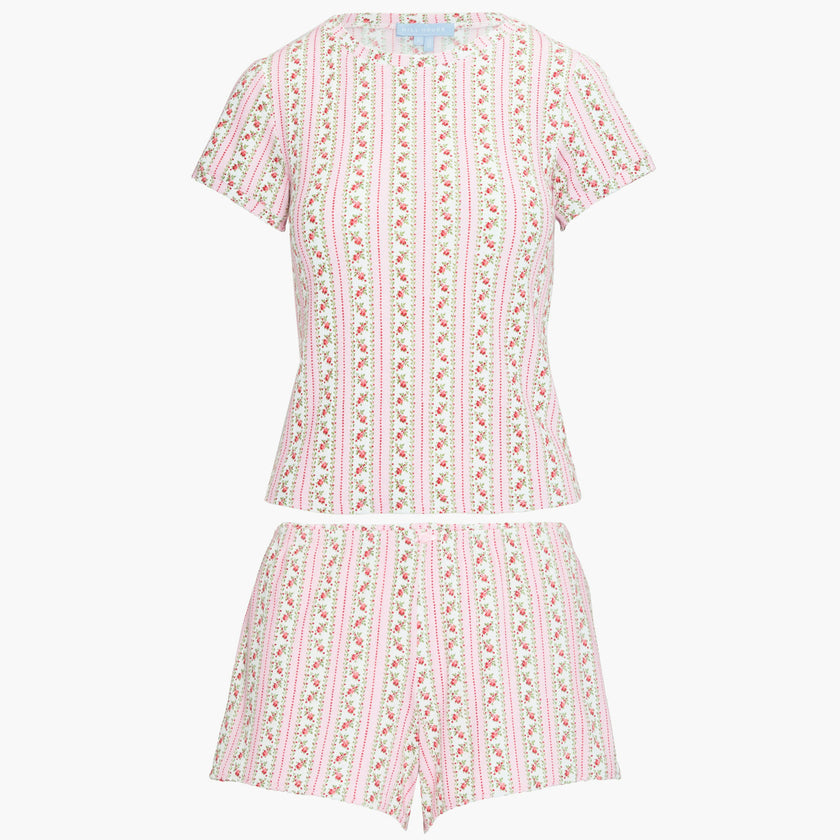 The Coco Pointelle PJ Set - Pink Floral Dot Stripe