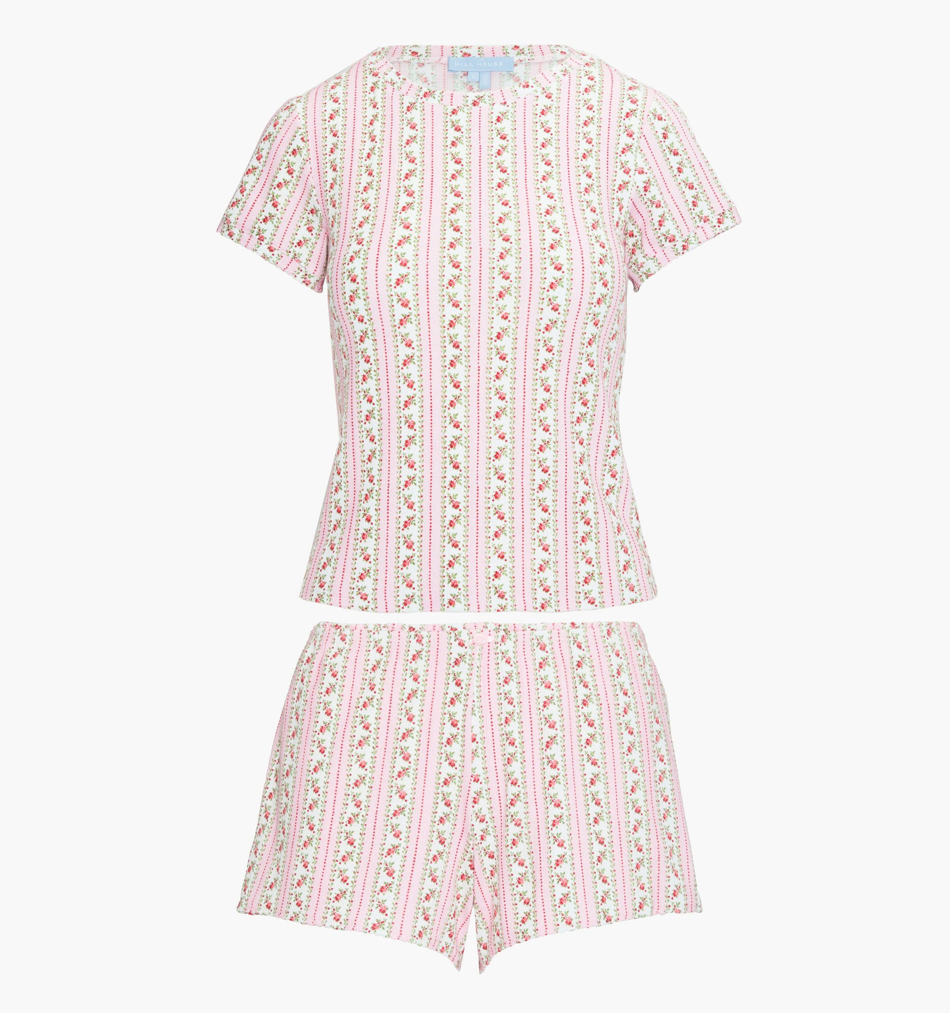 The Coco Pointelle PJ Set - Pink Floral Dot Stripe