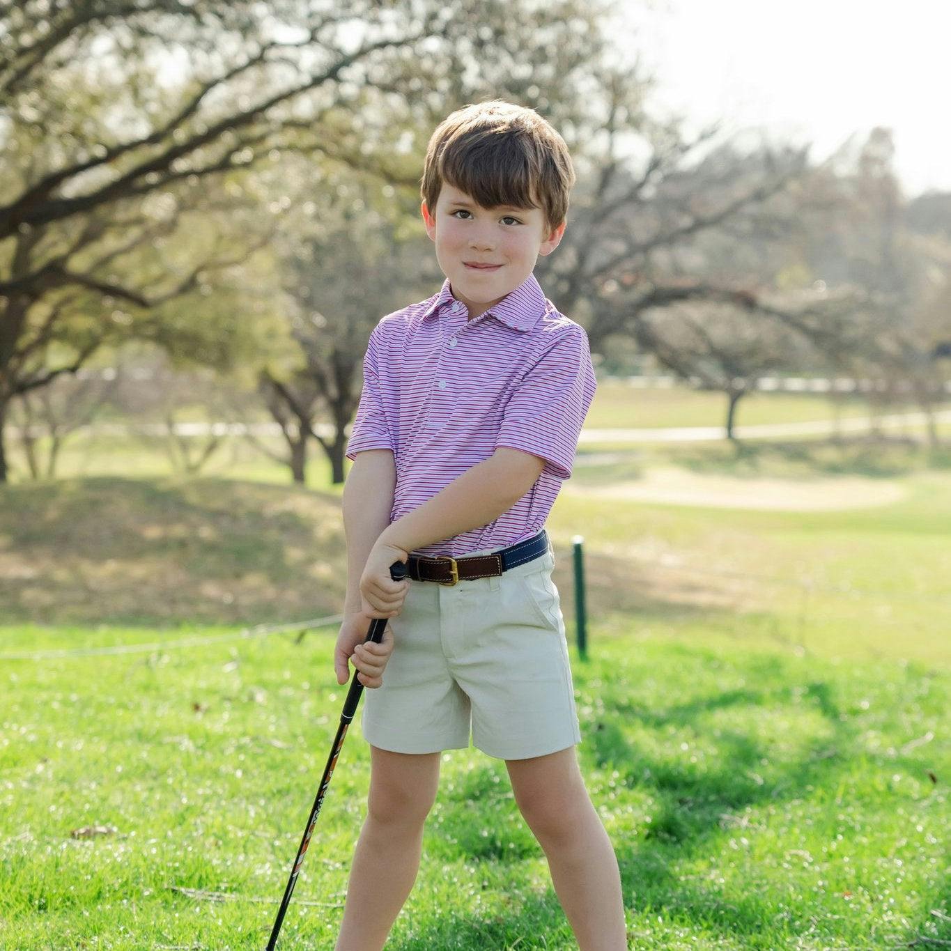 Will Boys' Performance Polo by LH Sport - Club Stripe Berry Blue