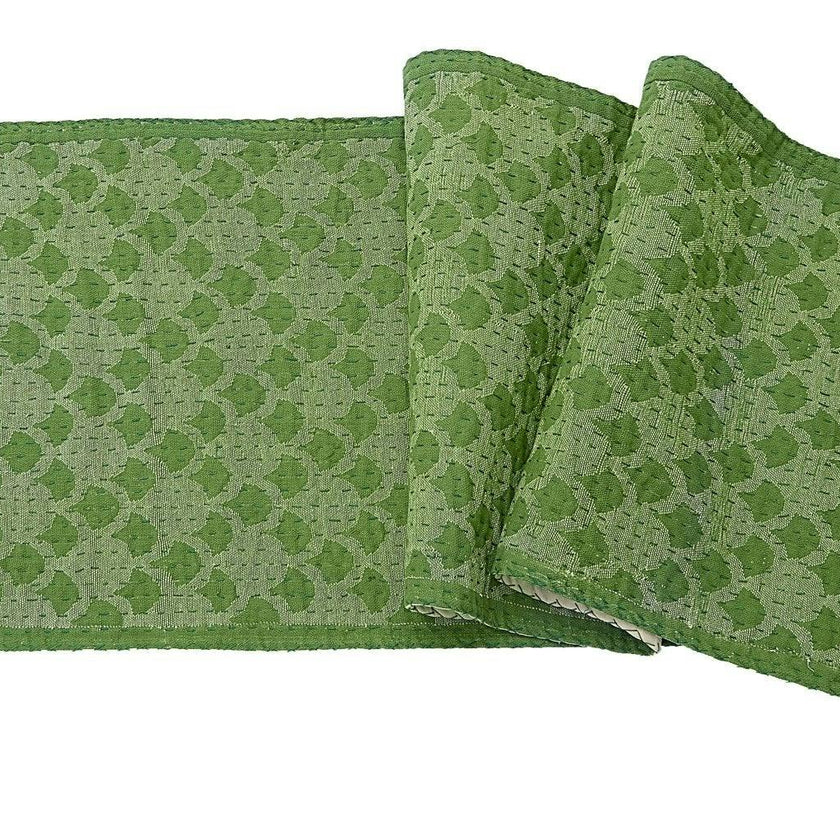Artisan Hand Loomed Cotton Table Runner - Green Ginkgo - 18"x96" Arcadia Home