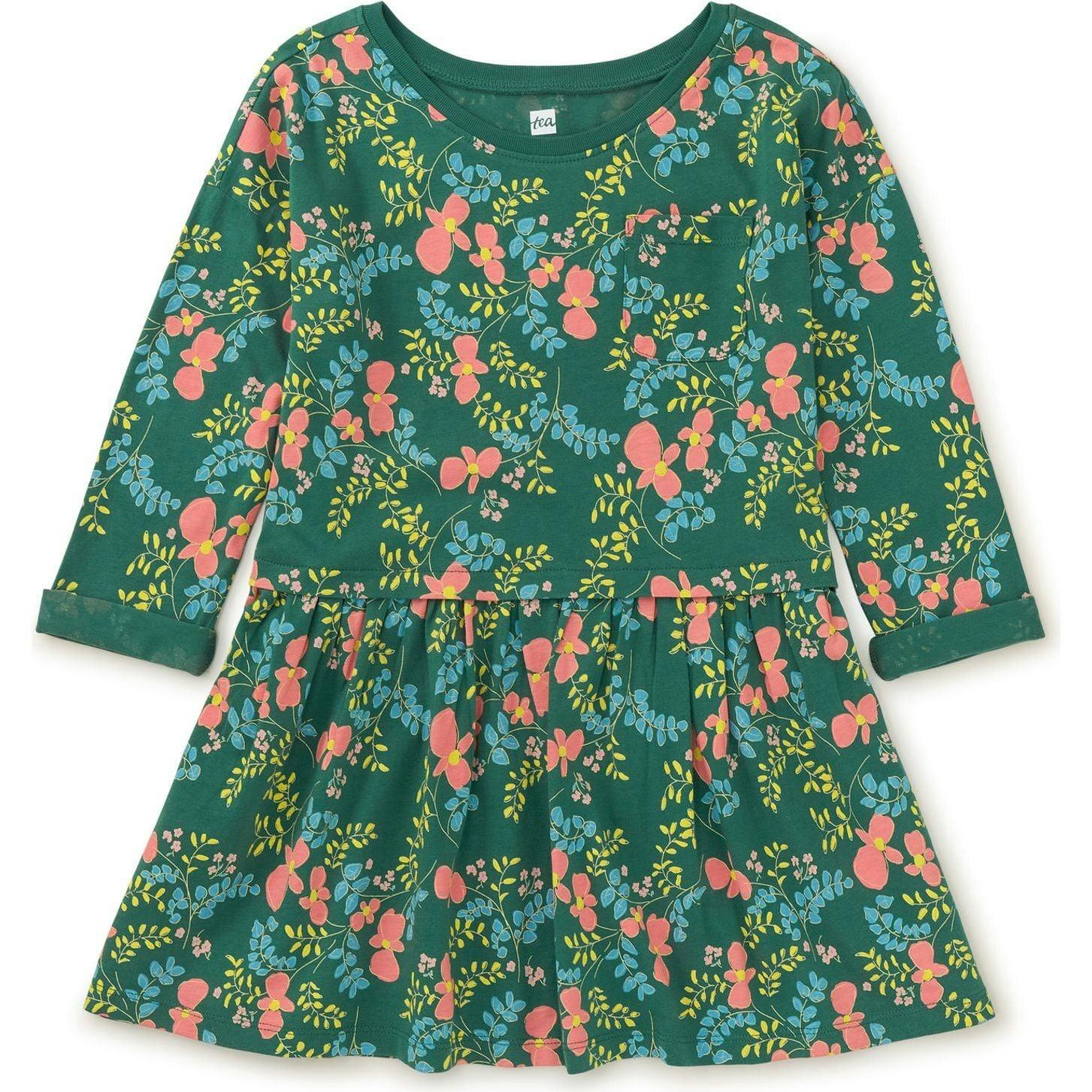 Original Print Boat Neck Long Sleeve Pocket Play Dress, Multi